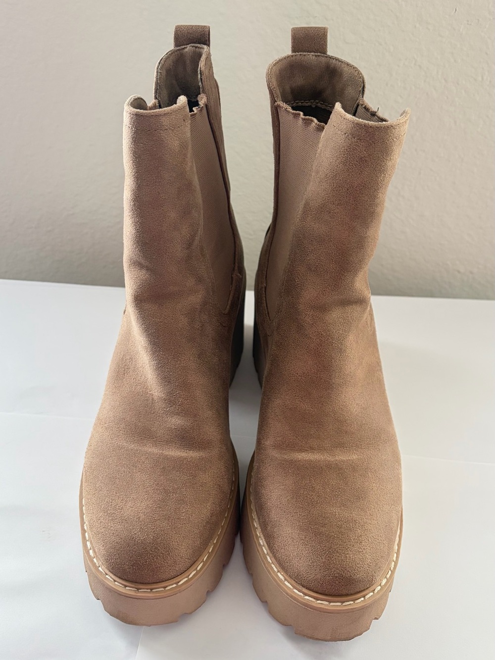 DV by Dolce Vita Taupe Suede Platform Chelsea Boots